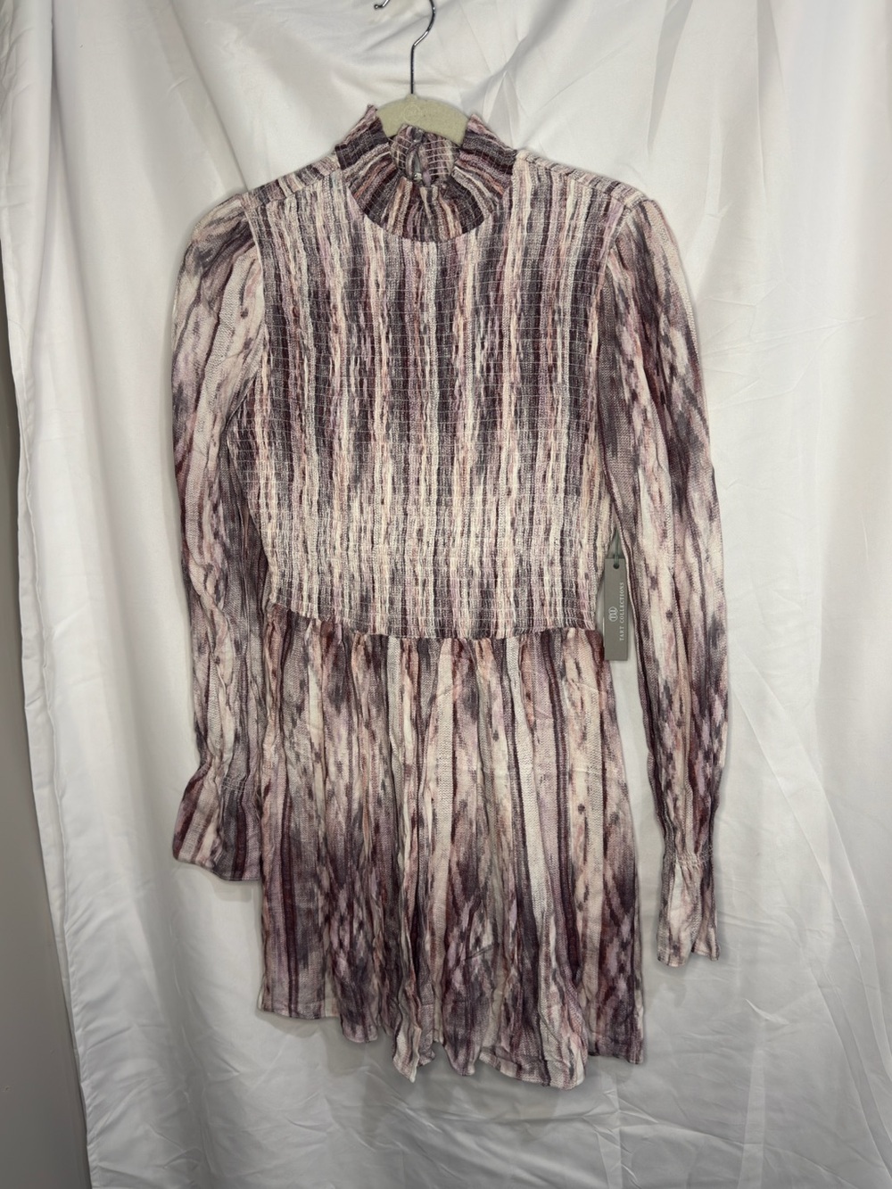 Tart Collections Pink and Brown Long-Sleeve Smocked Dress
